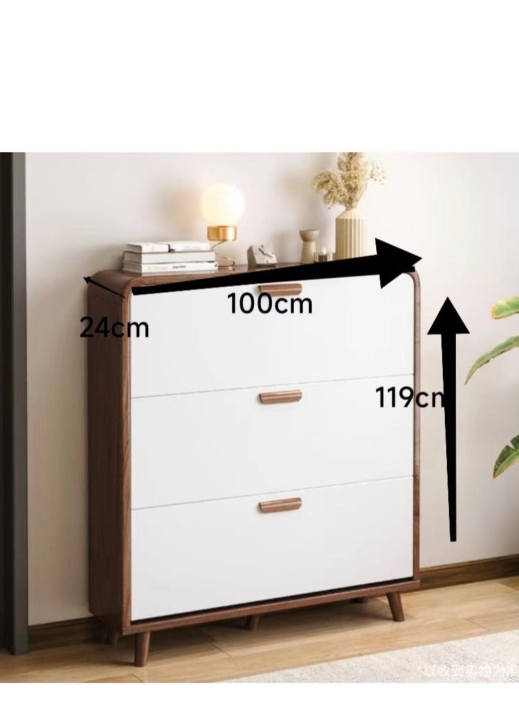Golden Shoe Cabinet With 3 Flip-Top Drawers, Free-Standing Shoe Cabinet, Wooden Shoe Rack Storage Rack For Entry, Foyer, Living Room 100 x 24 x 119 cm - Image 2