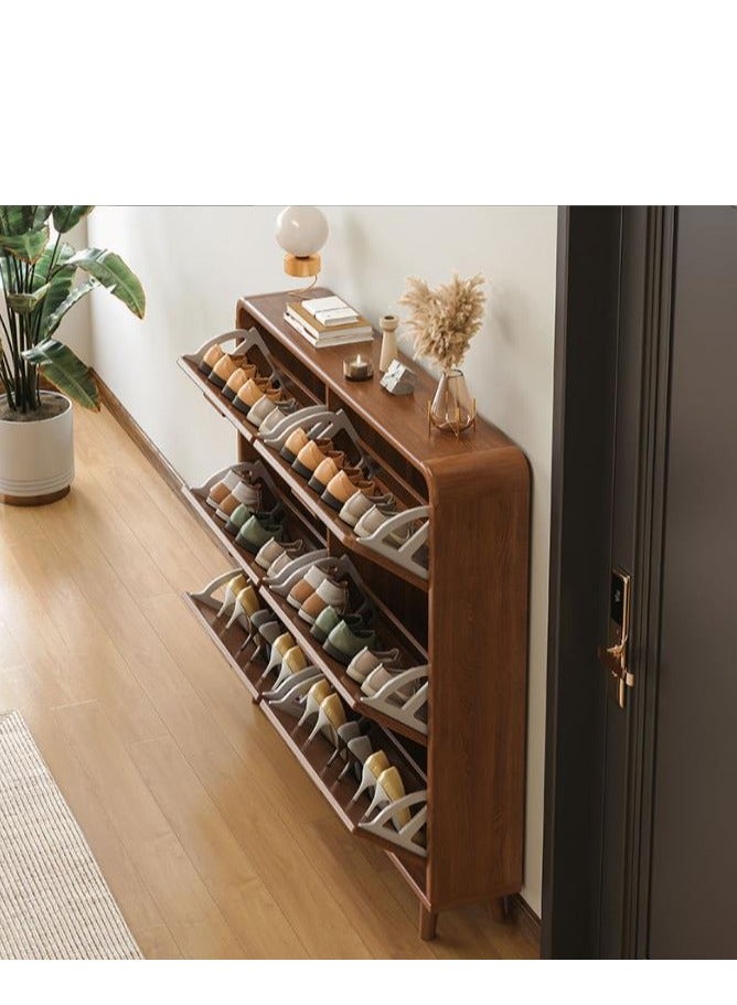 Golden Shoe Cabinet With 3 Flip-Top Drawers, Free-Standing Shoe Cabinet, Wooden Shoe Rack Storage Rack For Entry, Foyer, Living Room 100 x 24 x 119 cm - Image 3