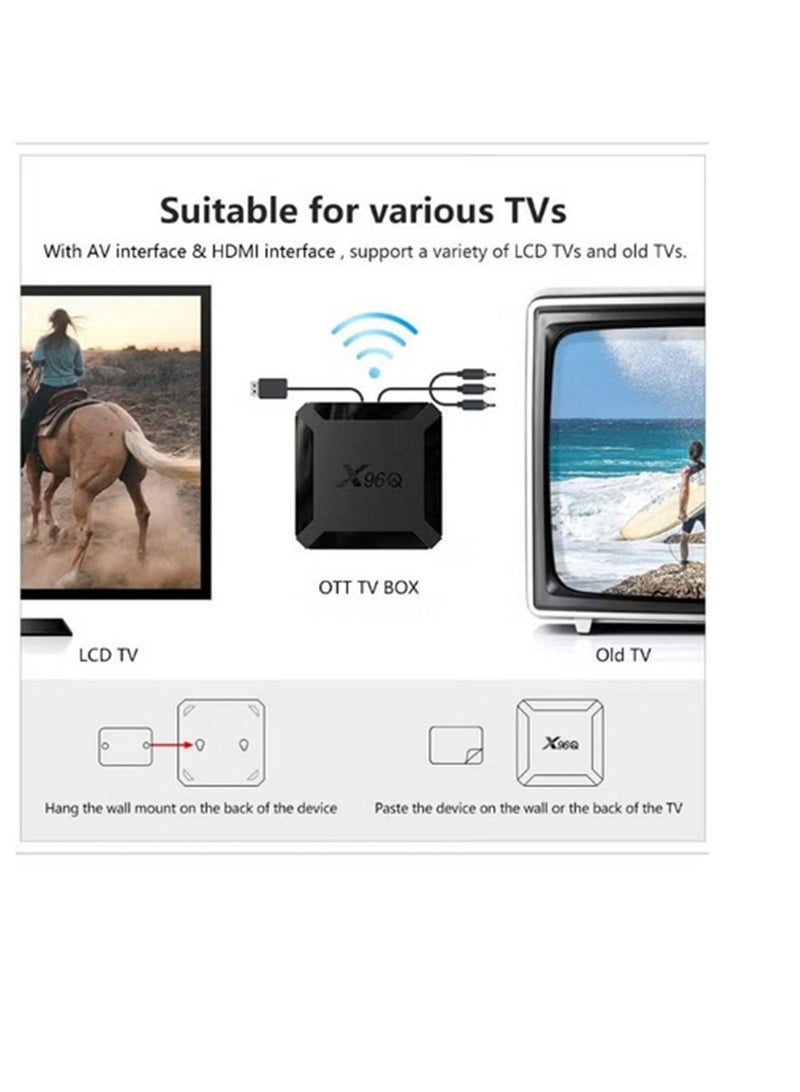 X96Q Android TV BOX 1GB RAM 8GB ROM H313 Quad-Core 64bit with WiFi 2.4GHz USB Ultra HD 4K