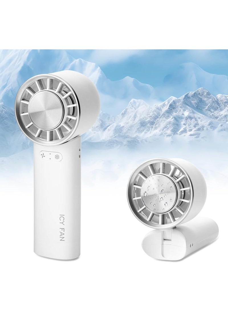 NIBEMINENT Mini Handheld Cooling Fan, 3 IN 1 Portable Fan Foldable Rechargeable Battery Operated Small Personal Fans that Blow Cold Air for Women Camping Travel Outdoor Office(White)  - Image 1