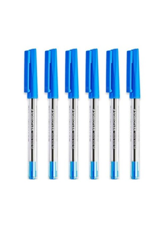 STAEDTLER Medium 0.5mm 430 M Stick Ballpoint Pens Writing Pen Smooth - Blue Ink (6) - Image 1