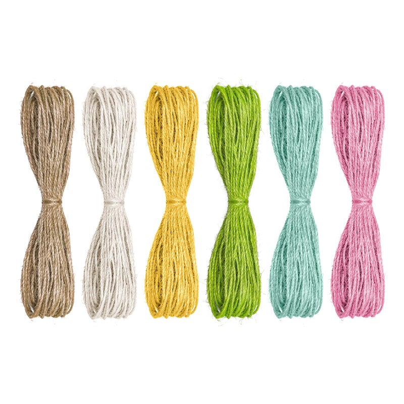 Mayplous 6 Bundles x 10 Meters Multicolor Decorative Jute Twine String Colored Ribbon Cord Natural Burlap Rope for Gardening Handmade DIY Arts and Crafts Gift Wrapping Party Susan