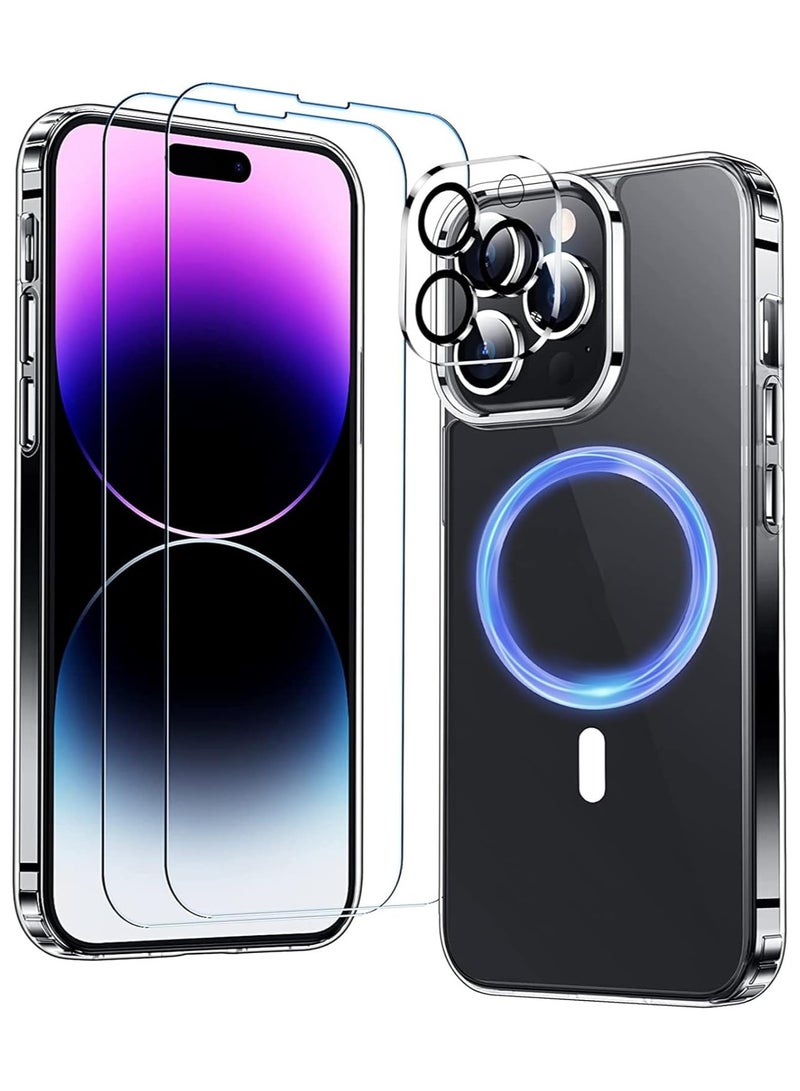 ELTRAZONE [5 in 1] for iPhone 15 Pro Max Case Magnetic [Compatible with Magsafe] [Tempered Glass Screen+Camera Lens Protector] Shockproof Slim Phone Cover for iphone 15 Pro Max Clear (iphone 15 Pro Max) - Image 1