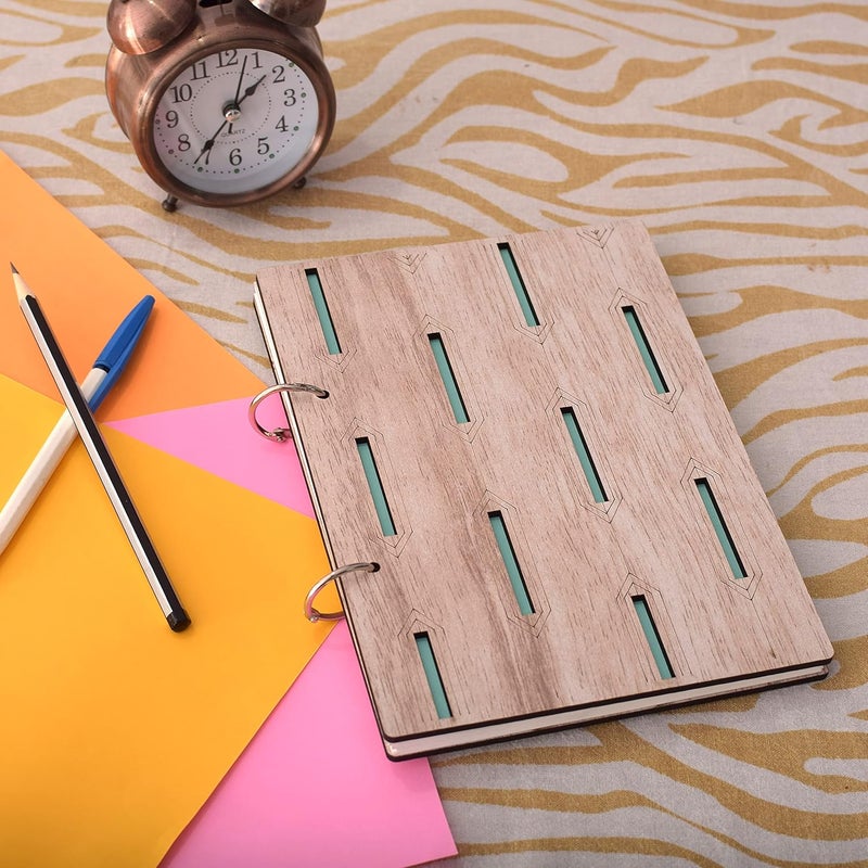 PINNAZ INTERNATIONAL PINNAZ INTERNATIONAL Wooden scrapbook with refillable ring lock plain paper for dairyphoto albumWriting Memories office useDrawing for giftA5 6x85 inches SQUARE LINE DESIGNED SCRAPBOOK 