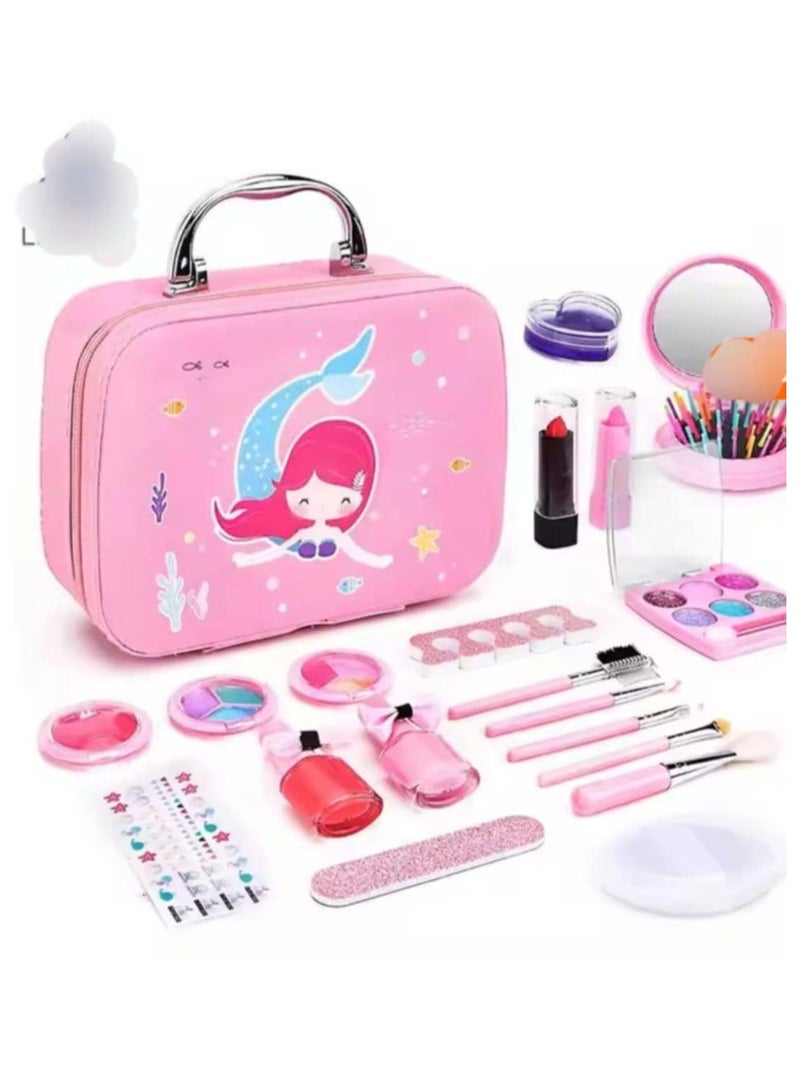 Leather Makeup Bag, Kids Makeup Kit for Girls, Real Washable Makeup Set, Girls Makeup Toy, Birthday Gift  - Image 1