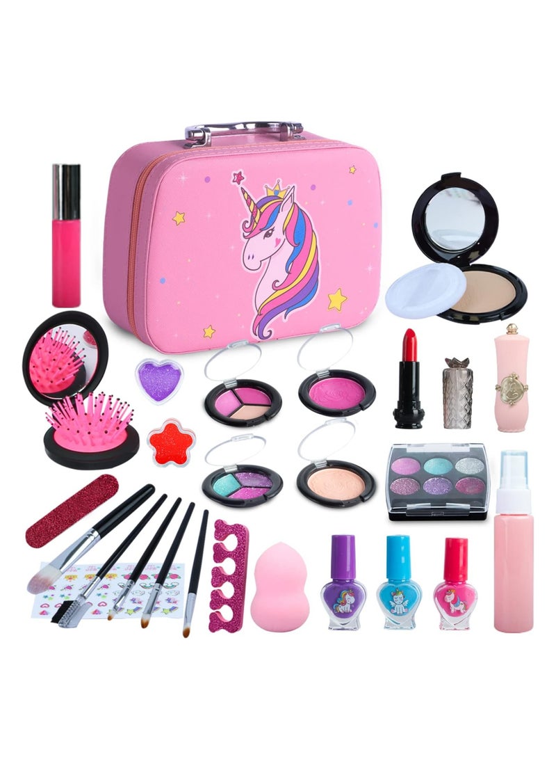 Leather Makeup Bag, Kids Makeup Kit for Girls, Real Washable Makeup Set, Girls Makeup Toy, Birthday Gift  - Image 2