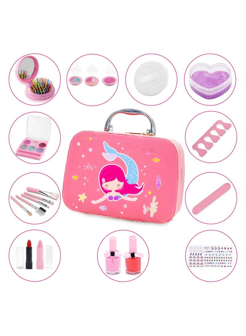 Leather Makeup Bag, Kids Makeup Kit for Girls, Real Washable Makeup Set, Girls Makeup Toy, Birthday Gift  - Image 3