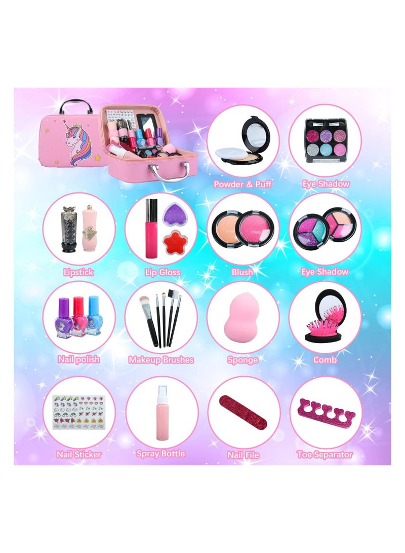 Leather Makeup Bag, Kids Makeup Kit for Girls, Real Washable Makeup Set, Girls Makeup Toy, Birthday Gift  - Image 4