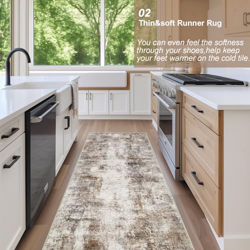 Capslpad 2x8 Brown Abstract Hallway Runner, Ultra Soft Fabric Washable Runner Rug, Non-Slip Rubber Backing, Stain Resistant Low Pile Runners for Hallways, Kitchen, Entryway, Bedroom, Laundry - Image 3