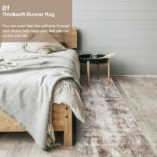Capslpad 2x8 Brown Abstract Hallway Runner, Ultra Soft Fabric Washable Runner Rug, Non-Slip Rubber Backing, Stain Resistant Low Pile Runners for Hallways, Kitchen, Entryway, Bedroom, Laundry - Image 2