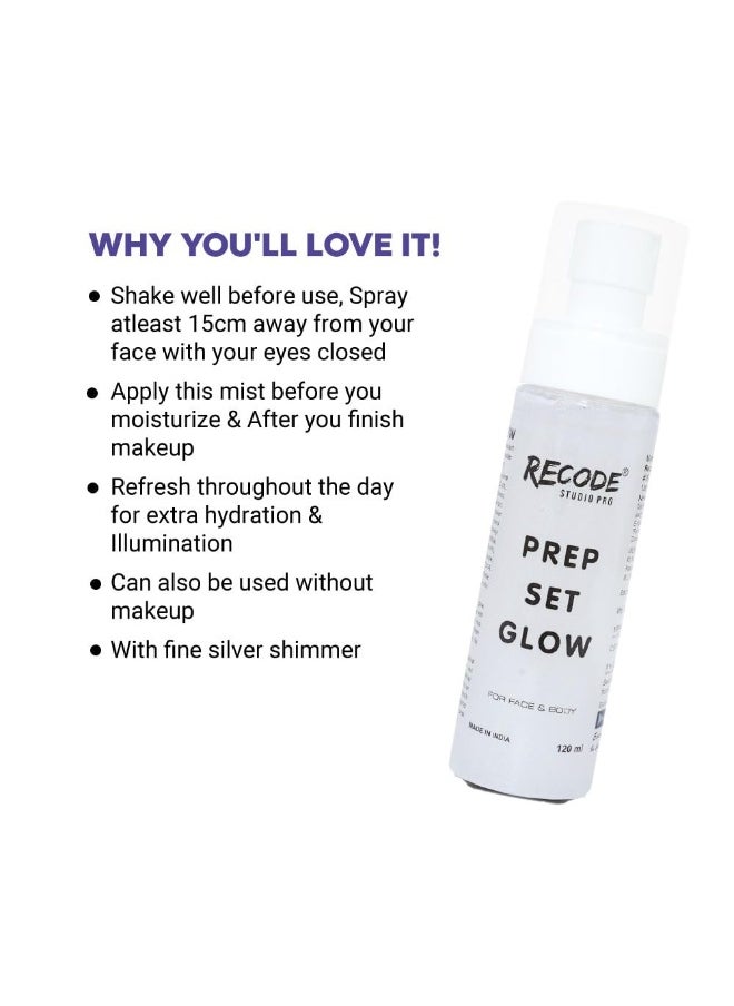 Recode Prep Set Glow 100ml with Silver Shimmer Long Lasting Hydrating Makeup Setting Spray for Dewy Finish and Radiant Glow  - Image 4