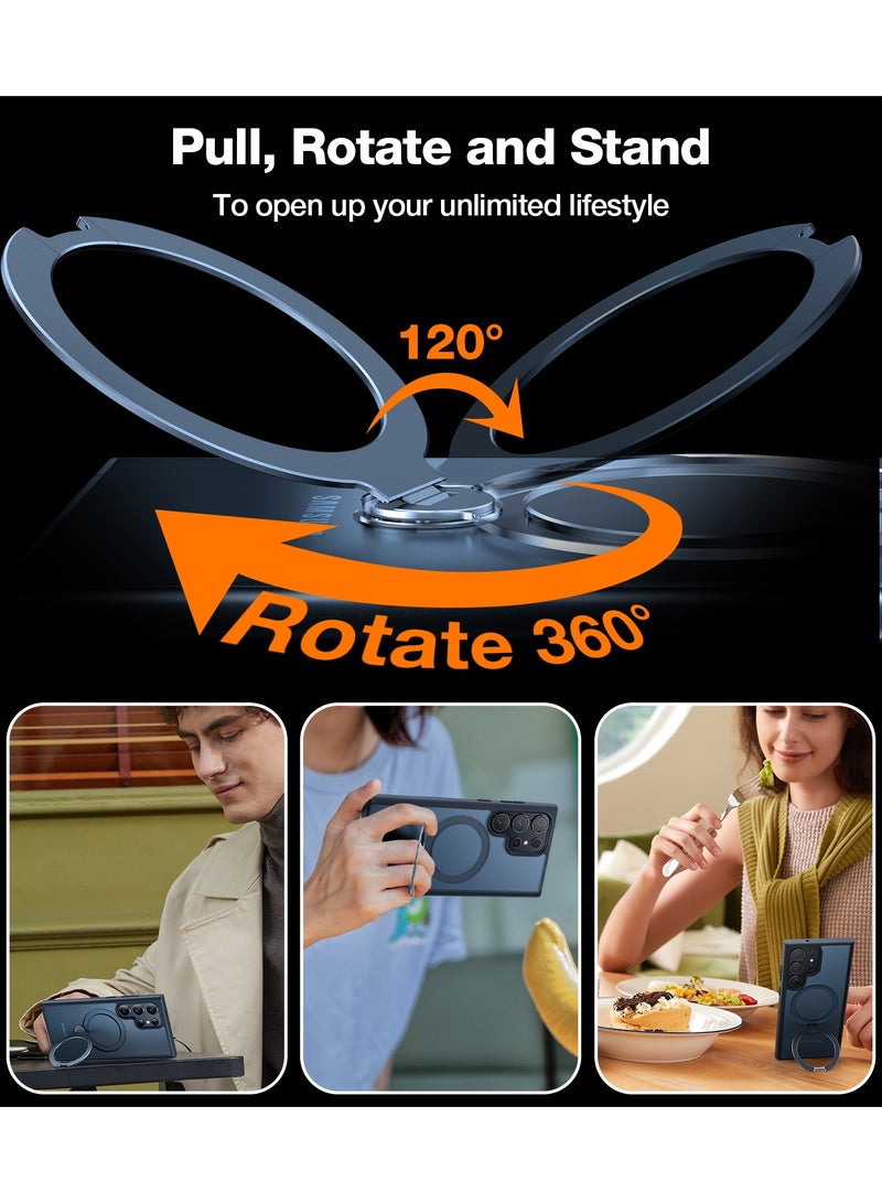 حامل مغناطيسي دوار 360° لهاتف سامسونج جالاكسي S24 ألترا، متوافق مع ماغسيف، غلاف رفيع مقاوم للصدمات بمعيار عسكري مع حامل وكماشة، أوستاند سبين، أسود - Image 4