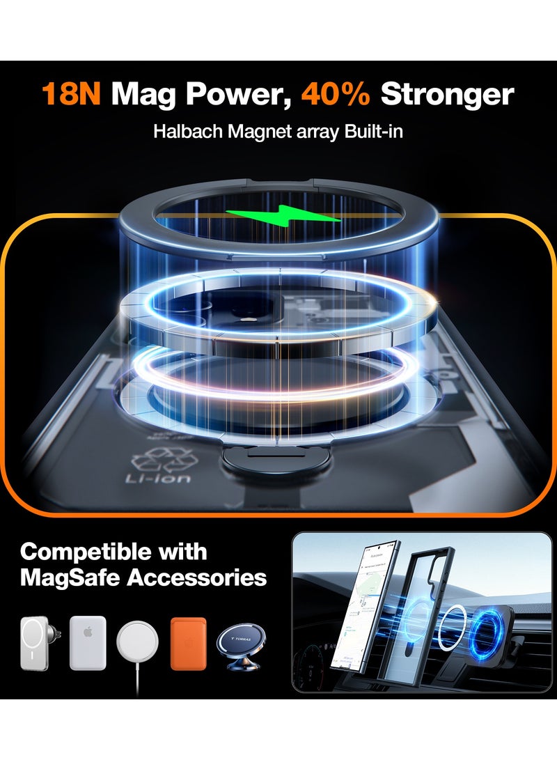 حامل مغناطيسي دوار 360° لهاتف سامسونج جالاكسي S24 ألترا، متوافق مع ماغسيف، غلاف رفيع مقاوم للصدمات بمعيار عسكري مع حامل وكماشة، أوستاند سبين، أسود - Image 5