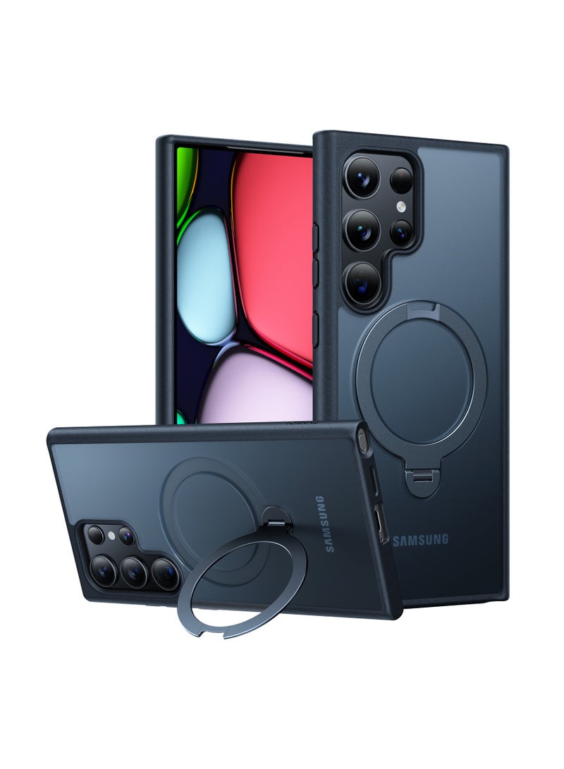 حامل مغناطيسي دوار 360° لهاتف سامسونج جالاكسي S24 ألترا، متوافق مع ماغسيف، غلاف رفيع مقاوم للصدمات بمعيار عسكري مع حامل وكماشة، أوستاند سبين، أسود - Image 1
