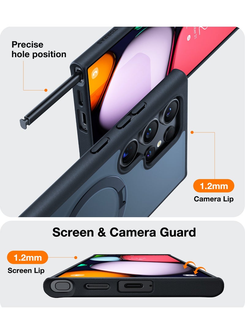 حامل مغناطيسي دوار 360° لهاتف سامسونج جالاكسي S24 ألترا، متوافق مع ماغسيف، غلاف رفيع مقاوم للصدمات بمعيار عسكري مع حامل وكماشة، أوستاند سبين، أسود - Image 3
