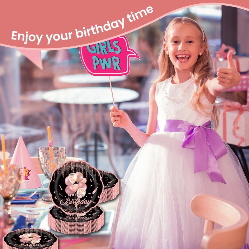 LDFDRT 7inch Rose Happy Birthday Paper Plates 50 pcs Party Decorations Pink Cake Dessert Plates Disposable Dinnerware Tableware for Birthday Party Supplies - Image 5