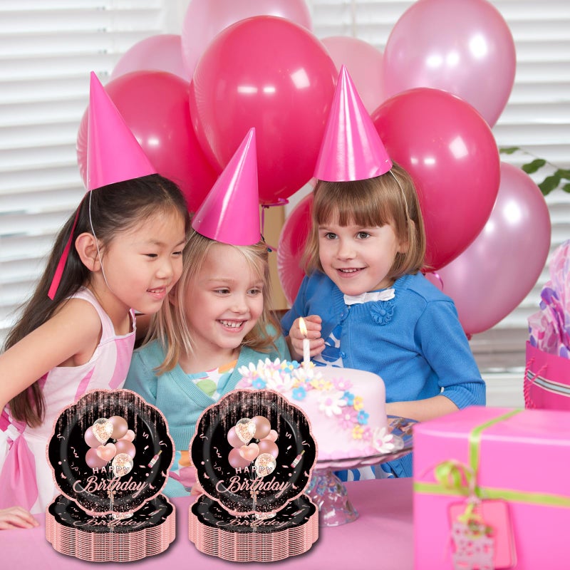 LDFDRT 7inch Rose Happy Birthday Paper Plates 50 pcs Party Decorations Pink Cake Dessert Plates Disposable Dinnerware Tableware for Birthday Party Supplies - Image 2