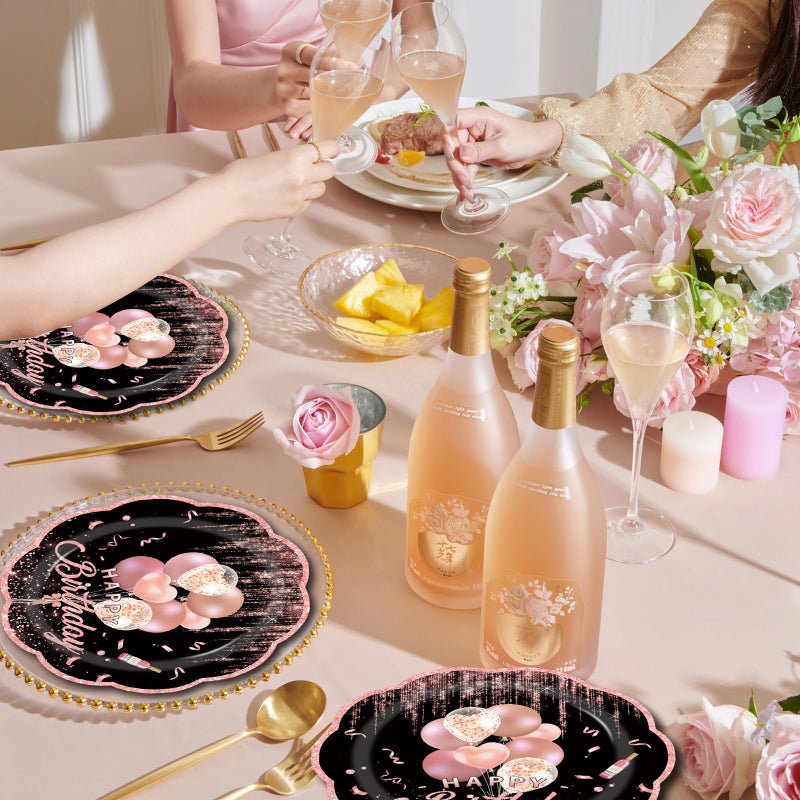 LDFDRT 7inch Rose Happy Birthday Paper Plates 50 pcs Party Decorations Pink Cake Dessert Plates Disposable Dinnerware Tableware for Birthday Party Supplies - Image 3
