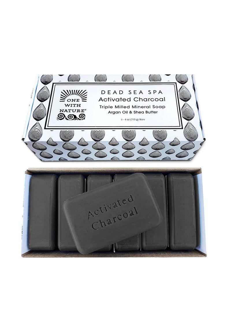 ONE WITH NATURE One With Nature 4Oz 6Pack Charcoal Soap Bar in Gift Box for Face, Body, Acne, All Skin Types - Contains Dead Sea Salt, Activated Charcoal, Shea Butter, Argan Oil and 21 Essential Minerals  - Image 1