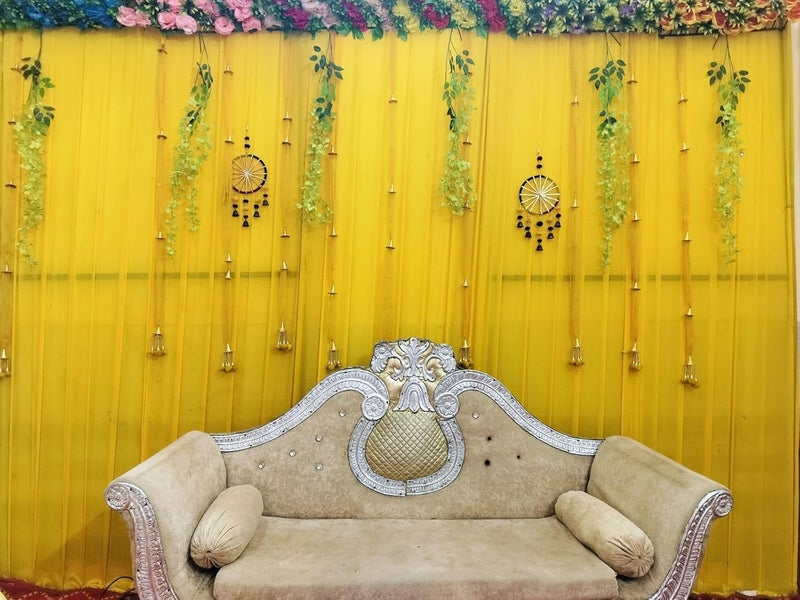 Generic Decoration Hub Yellow Curtains with Artificial Flowers Background Cloth for Home Decor 15 Pcs  - Image 1