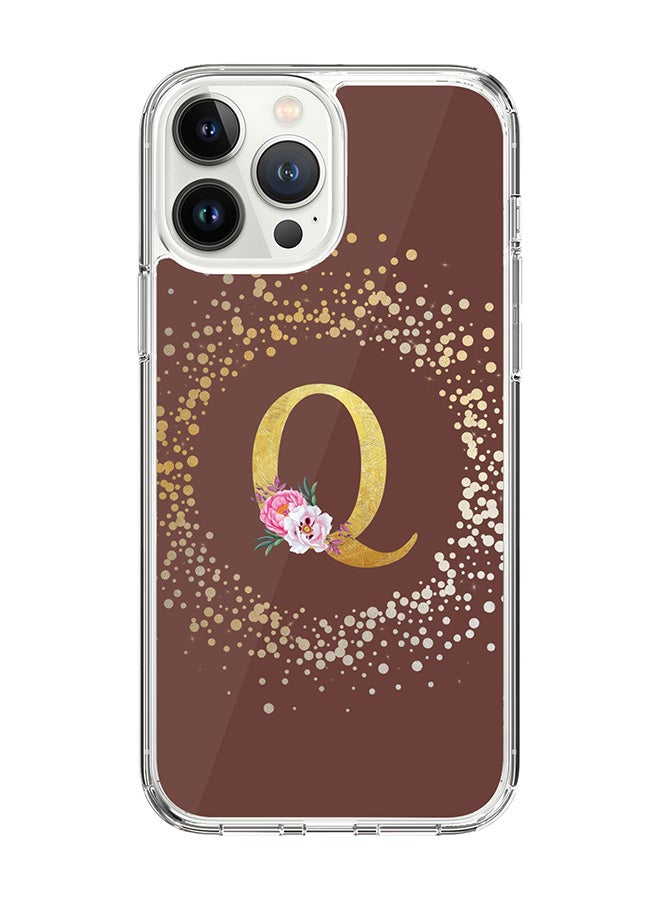Stylizedd Classic Clear Case For iPhone 14 Pro Max, Hybrid Soft Case Thin Cover- Custom Monogram Initial Letter Floral Pattern Alphabet - Q(Brown) - Image 1