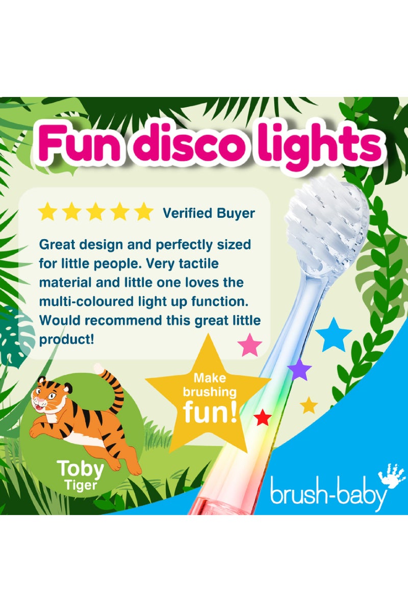برش بيبي فرشاة أسنان كهربائية قابلة للشحن للأطفال من وايلد ونس بتصميم نمر ممتع – شحن USB، 3 رؤوس فرشاة، ضوء وامض، مناسبة من عمر 0-10 سنوات – برتقالي - Image 5