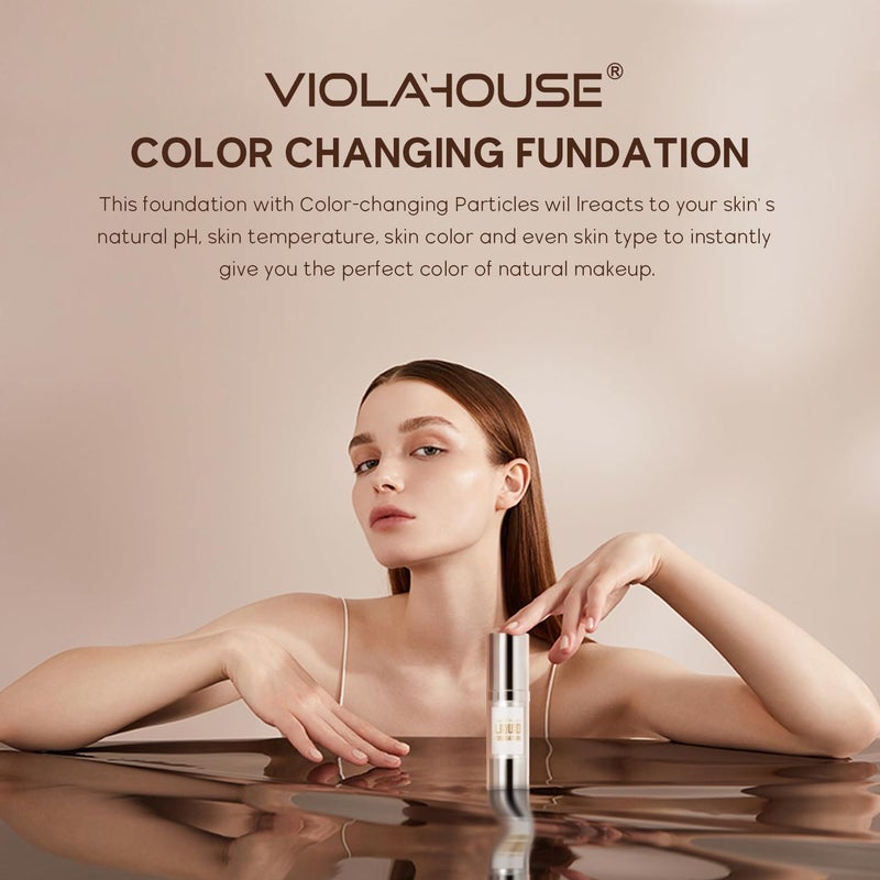 VIOLA HOUSE Color Changing Foundation, Liquid Foundation Makeup For Face, Color Changing Flawless Finish Foundation, Lightweight, Moisturizing Glow, 1.0 Fl Oz (light skin color, 1.0 Fl Oz/30ML) - Image 2
