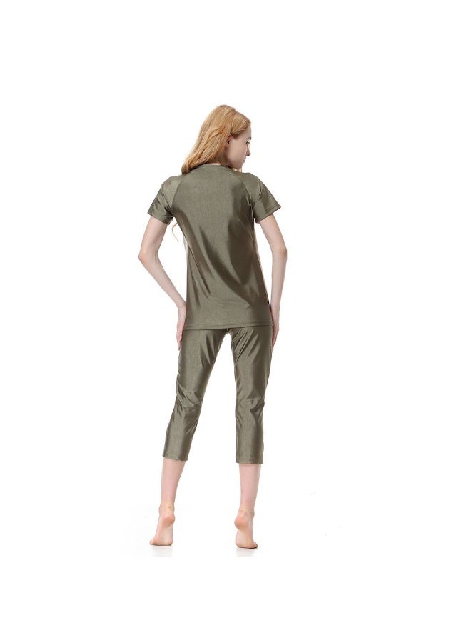 Women's 2-piece Conservative Bukini Comfortable Zipper Long Sleeved Shorts Swimsuit set, Quick Drying Surfing suit, Beach Pool Vacation, Water park - Image 2