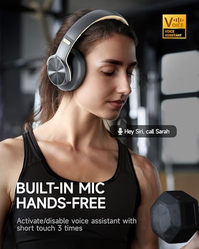 Picun B8 Bluetooth Headphones 120H Playtime Headphones Wireless Bluetooth with 3 EQ Modes Low Latency HandsFree Calls Over Ear Headphones for Travel Home Office Cellphone PC Ashen Golden - Image 3