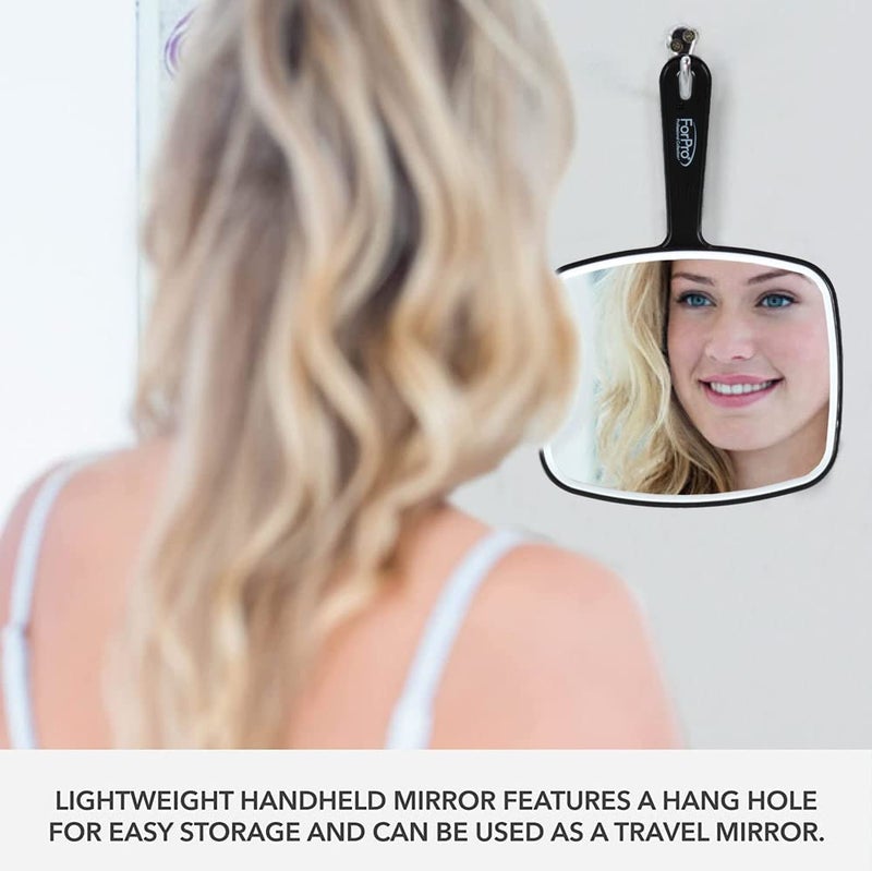 ForPro Professional Collection Premium Hand Mirror with Handle, 6.3" W x 9.6" L, Multi-Purpose Handheld Mirror with Distortion-Free Reflection, Black - Image 4