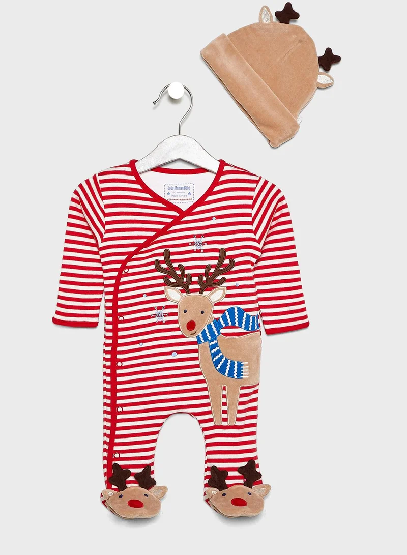 JoJo Maman Bebe Infant Apploque Romper + Beanie Set