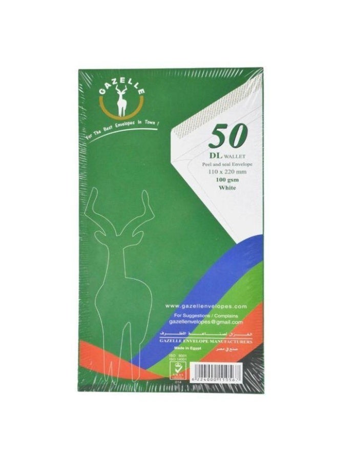 Gazelle مظروف ورقي DL - عبوة واحدة (50 ظرف) - أبيض - Image 1