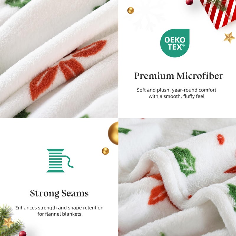 USERF Christmas Throw Blankets Throw Size Red Floral Green Leaves Thick Warm Winter Xmas Fleece Blanket for Couch Sofa Bed Home D?cor  Luxury Soft Cozy Plush Fuzzy Microfiber Flannel Blanket  50x60 inches - Image 4