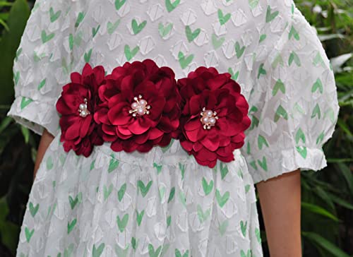 Oyabridal Flower Girl Sash Belt for Dresses Bride/Bridesmaid Sash Belts Flower Pearls Sashes for Wedding Dress (Burgundy) - Image 2