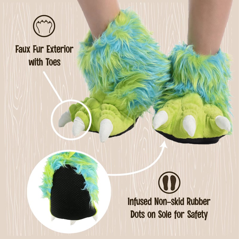 Lazy One Animal Paw Slippers for Kids and Adults, Fun Costume for Kids, Cozy Furry Slippers (Monster Green, X-Small) - Image 5