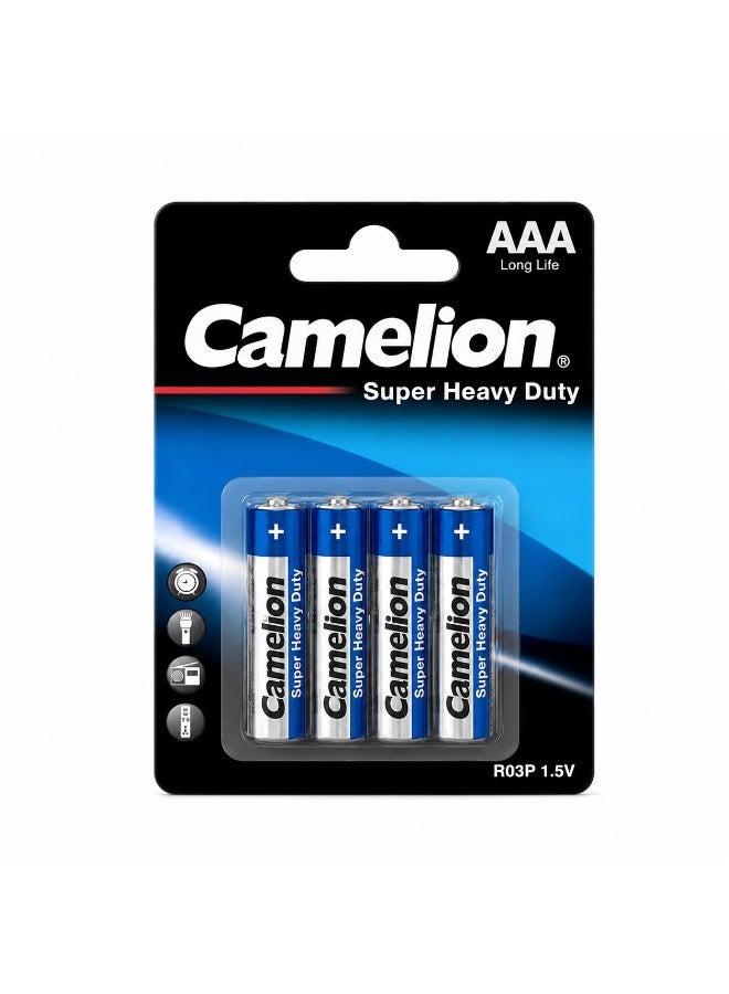 Camelion AAA Super Heavy Duty Batteries 4 Pack, 1.5V Zinc Carbon Triple A Batteries for Remote Controls, Clocks, Toys, Wireless Accessories & Home Electronics - Image 1