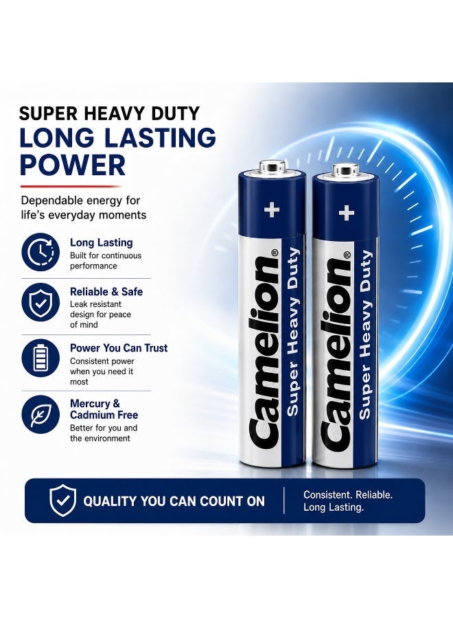 Camelion AAA Super Heavy Duty Batteries 4 Pack, 1.5V Zinc Carbon Triple A Batteries for Remote Controls, Clocks, Toys, Wireless Accessories & Home Electronics - Image 2