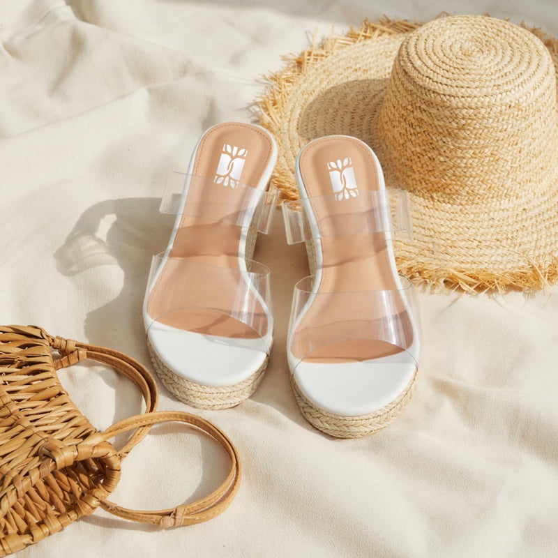 VARECOLA Women Slip On Clear Straps Espadrille Wedge Heel Sandals Slide Peep Toe Mule Platform Sandals - Image 5
