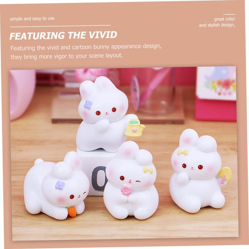 klarako 4pcs Landscape Ornaments Mini The Rabbit Figurines of Ornament Chinese Animal Cuakes Statue Decorations Garden Year Figures Easter Lucky Zodiac Cute Lovely Decoration Dashboard - Image 3