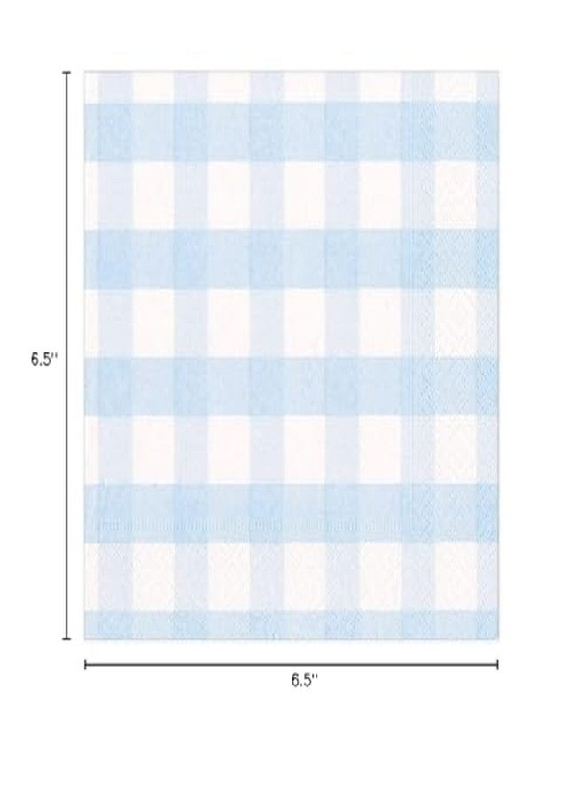 Caspari Gingham Paper Luncheon Napkins in Light Blue, Two Packs of 20 - Image 2