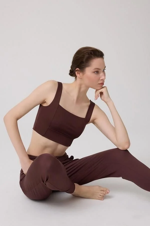 COTTONHILL Brown Square Neck Crop Top Bustier