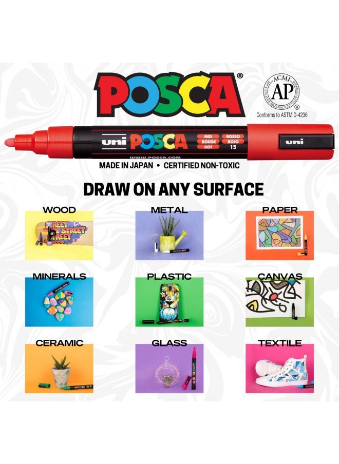 Generic - 15 Posca Paint Markers, 5M Medium Posca Markers With Reversible Tips, Posca Marker Set Of Acrylic Paint Pens | Posca Pens For Art Supplies, Fabric Paint, Fabric Markers, Paint Pen, Art Markers - Image 1