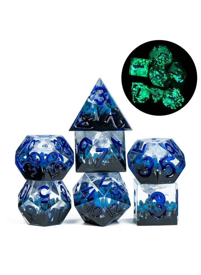 cusdie Sharp Edges Dnd Dice, 7 Pcs D&D Dice Misty Mountain Dice, Handcrafted Polyhedral Dice Set, For Role Playing Game Mtg Pathfinder (Mountain Dice-Summer)  - Image 1