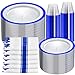 I00000 350 Pcs Dark Blue Plastic PlatesClear Disposable Plates for 50 GuestsBlue Dinnerware Include 50 Dinner Plate 50 Dessert Plate50 Cups50 Pre Rolled Napkins with Cutlery Set for PartyWedding - Image 1