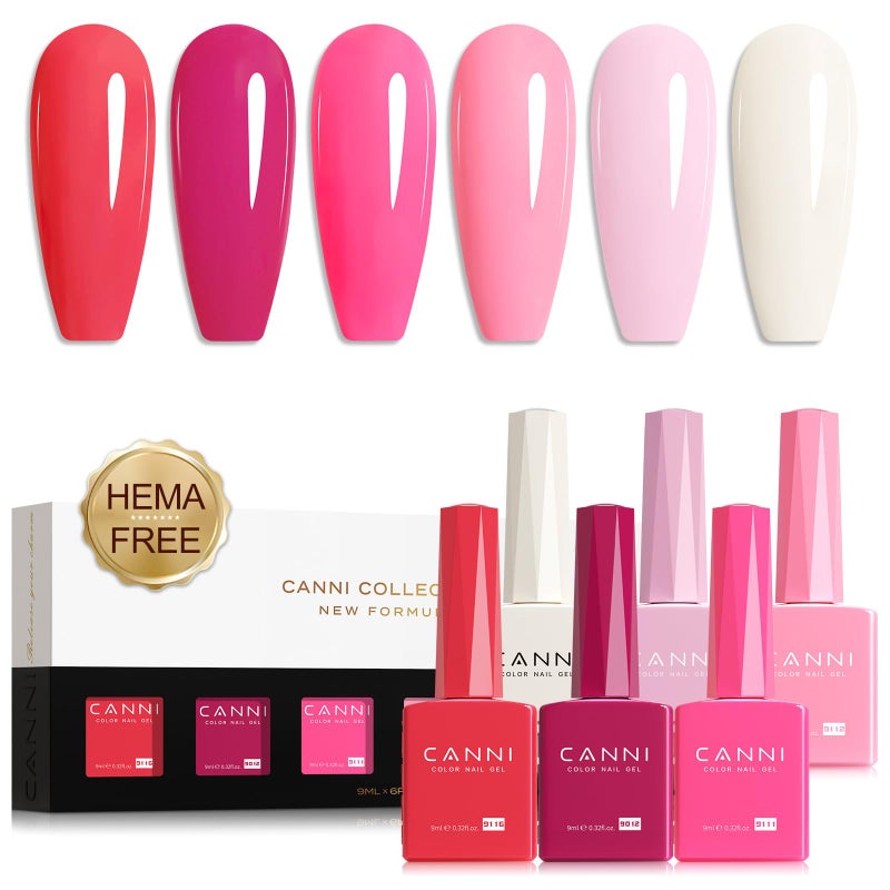 CANNI Pink Gel Nail Polish Set â€“ 6 Colors Hot Light Pink, Magenta â€“ Soak Off UV LED Gel for French Manicure, DIY Nail Art at Home, Long-Lasting Glossy Finish - Image 1
