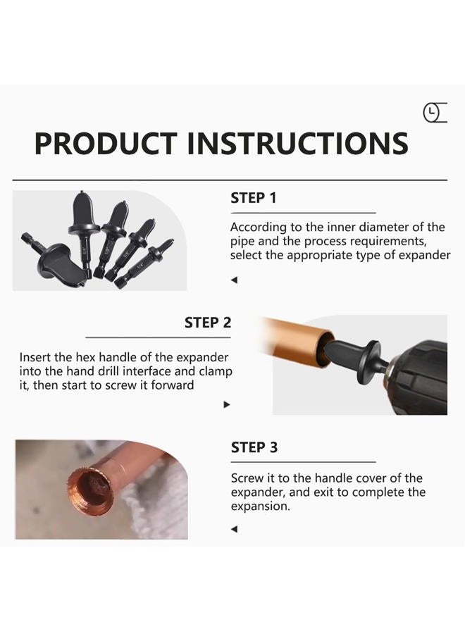 HYMNORQ HVAC Copper Tube Flaring Tool 5PC Drill Bit Set, Copper Pipe Expander Bit for Air Conditioner Repairing, Include 3/4 5/8 1/2 3/8 and 1/4, Hex Shank for Impact Drill and Power Drill - Image 2