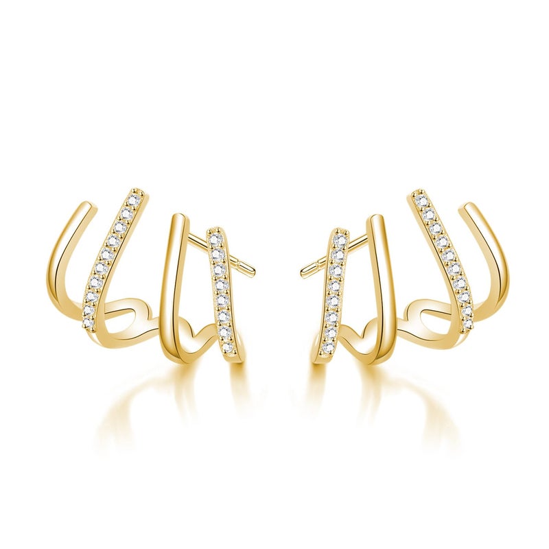 Reffeer Sterling Silver Half Hoop Earrings Wrap for Women Cuff Earrings Piercings Studs (Yellow) - Image 1