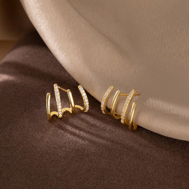 Reffeer Sterling Silver Half Hoop Earrings Wrap for Women Cuff Earrings Piercings Studs (Yellow) - Image 5