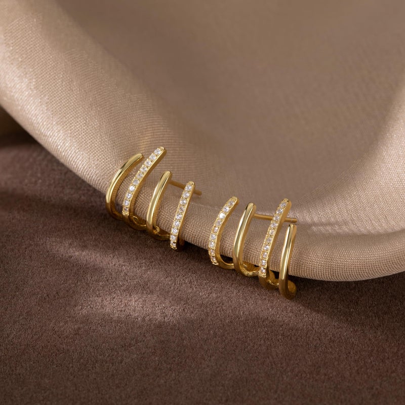 Reffeer Sterling Silver Half Hoop Earrings Wrap for Women Cuff Earrings Piercings Studs (Yellow) - Image 4