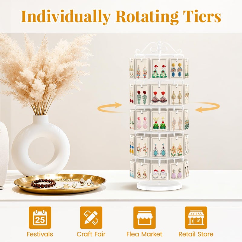 EsLuker.ly Earring Holder Organizer Rotating Display Tree Stand, Adjustable Height Earring Card Hanger Rack with 50 Hooks for Vendors Market Selling, 5 Tier Metal Jewelry Storage Tower, White - Image 5